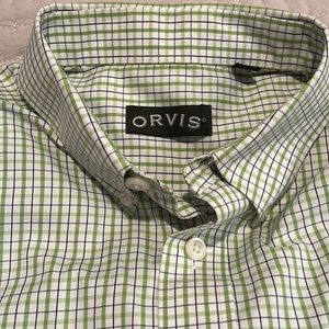 Men’s ORVIS short sleeve wrinkle free green plaid button up